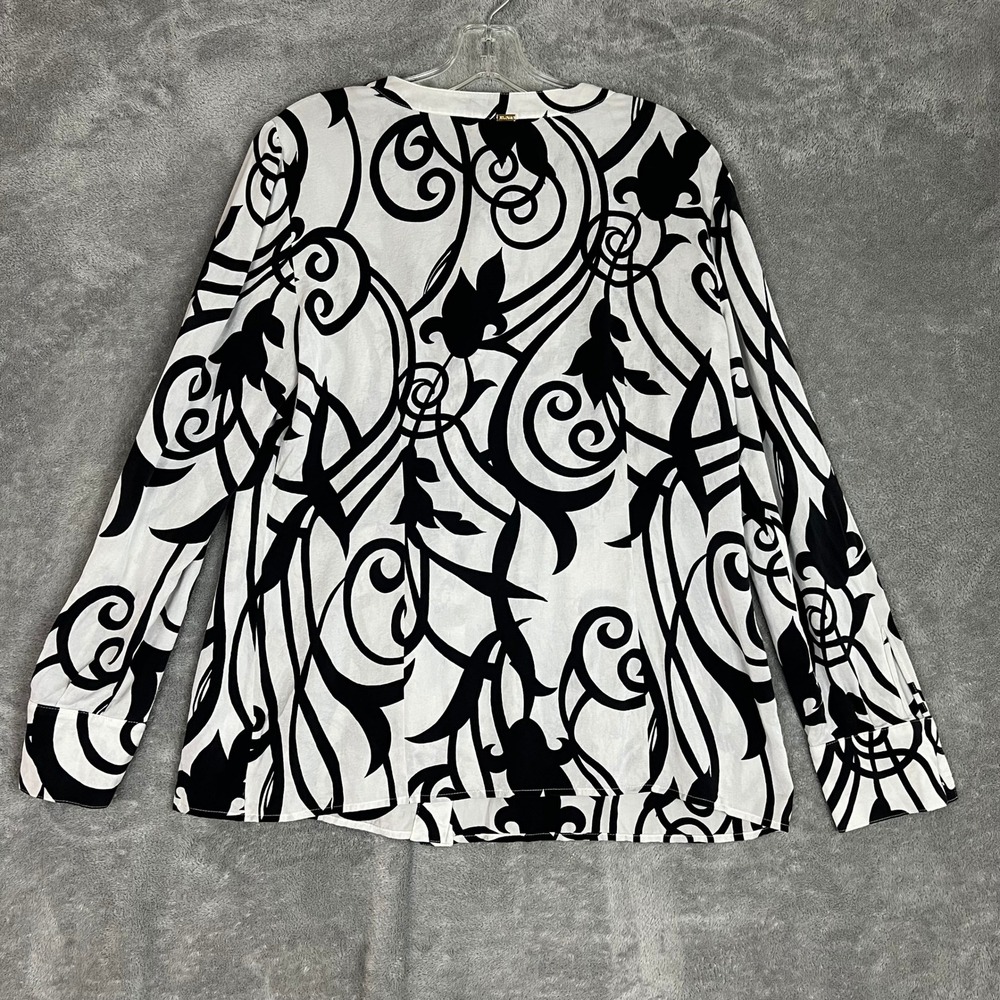 St John Blouse Womens 8 Black White Abstract Pleated Long Sleeve Career - Picture 8 of 12
